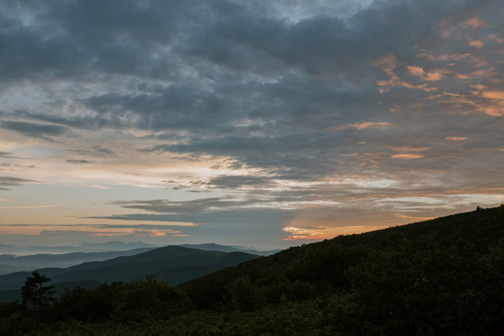 A blue ridge mountain mountain sunrise elopement sky.