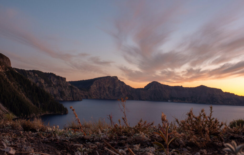 Crater Lake at sunset is a beautiful option for a national park wedding.