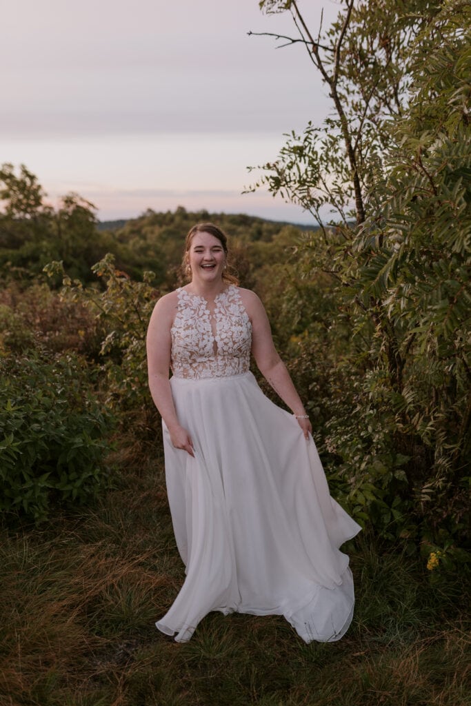 Bride in a Wedding Dressing Among the Blue Ridge Mountains | North Carolina Adventure Elopement